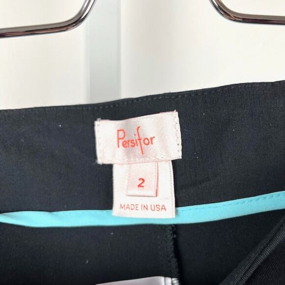 PERSIFOR 2 Flat Front Side Zip Pants Slim Leg Cropped Slit Hem Stretch USA Black - Picture 3 of 6